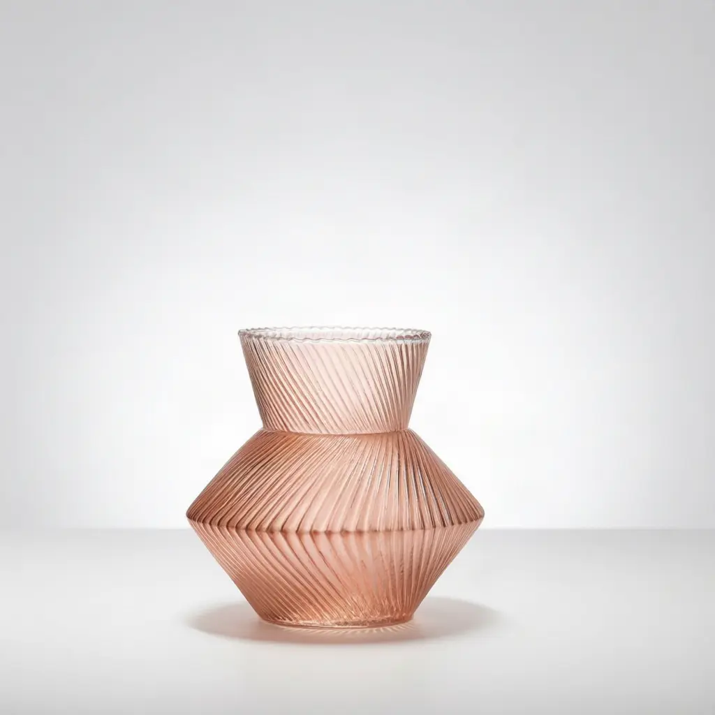 Blush Pink Ribbed Geometric Glass Vase