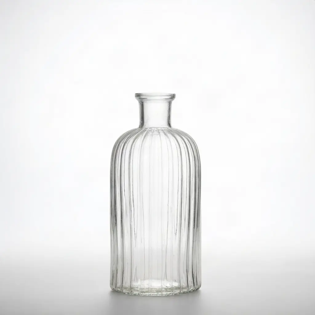 Clear Ribbed Glass Bottle Vase