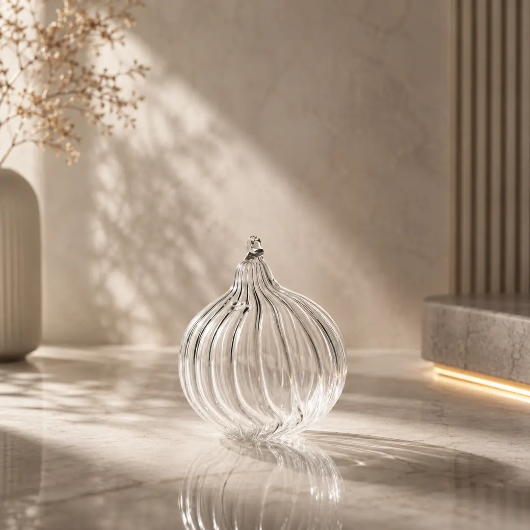 Clear Ribbed Onion Glass Ornament