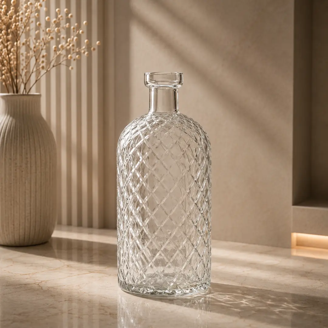 Diamond Cut Clear Glass Bottle Vase