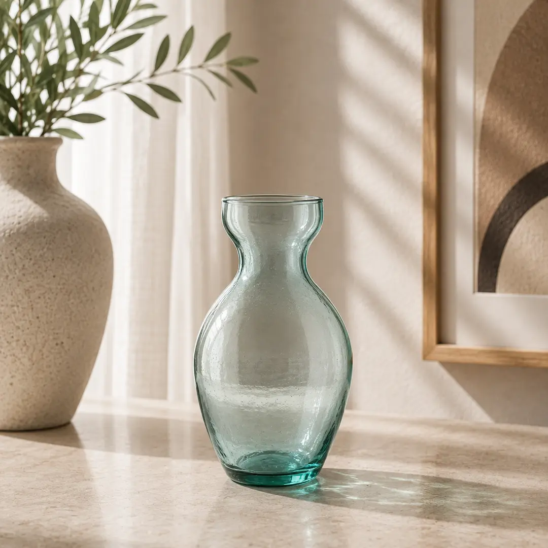 Aqua Hourglass Glass Vase