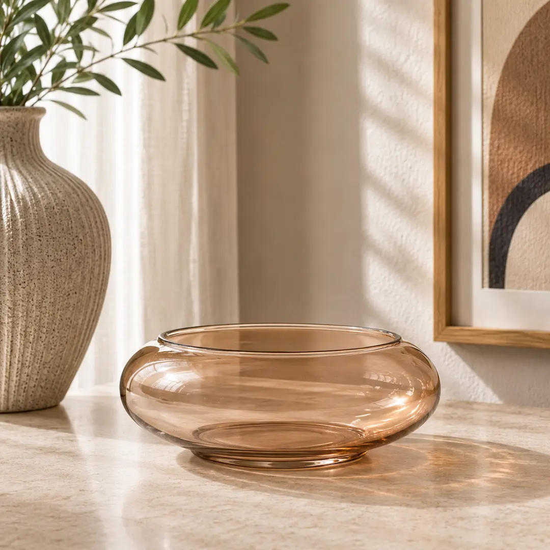 Amber Oval Glass Bowl Vase
