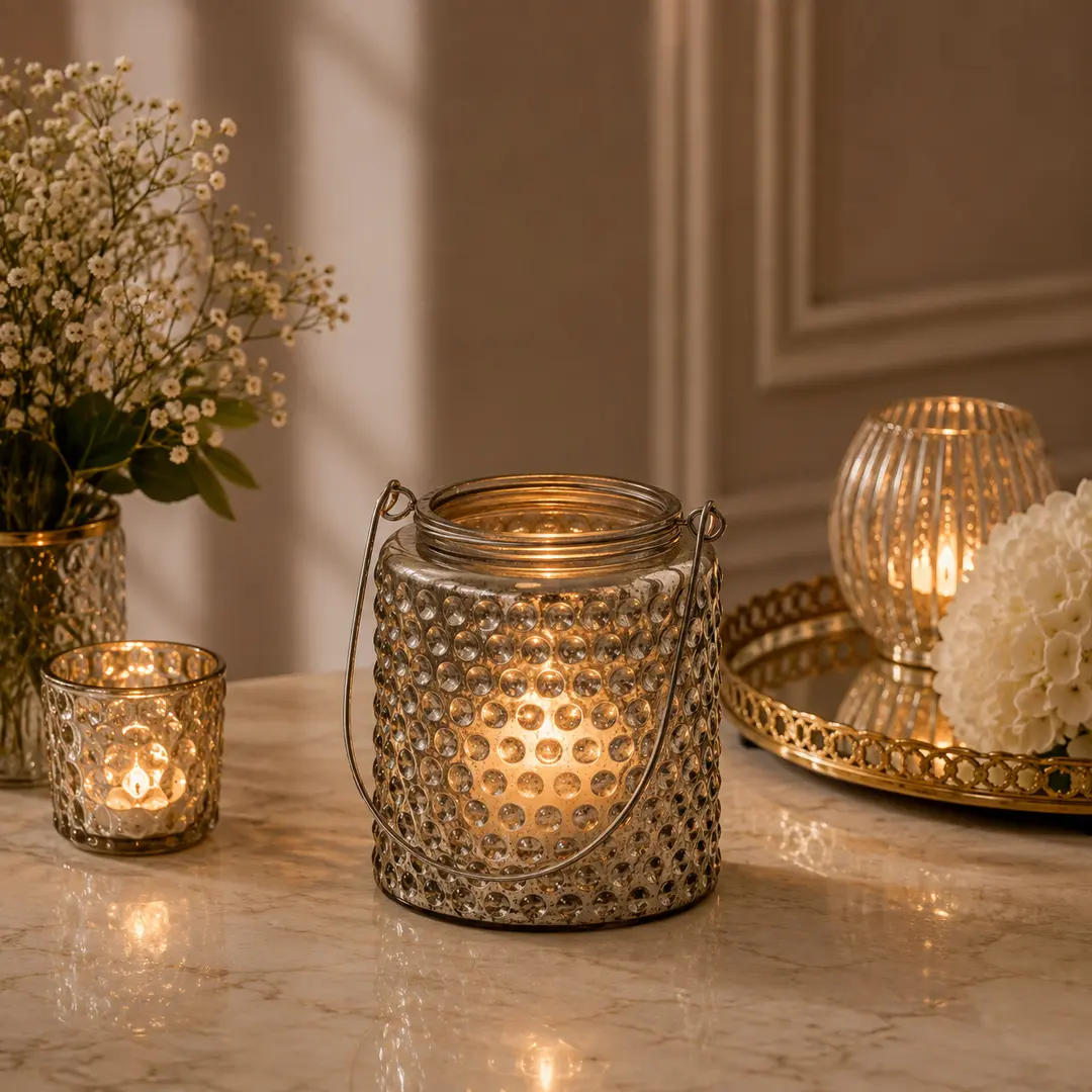 Anique Siver Texture Glass Lantern