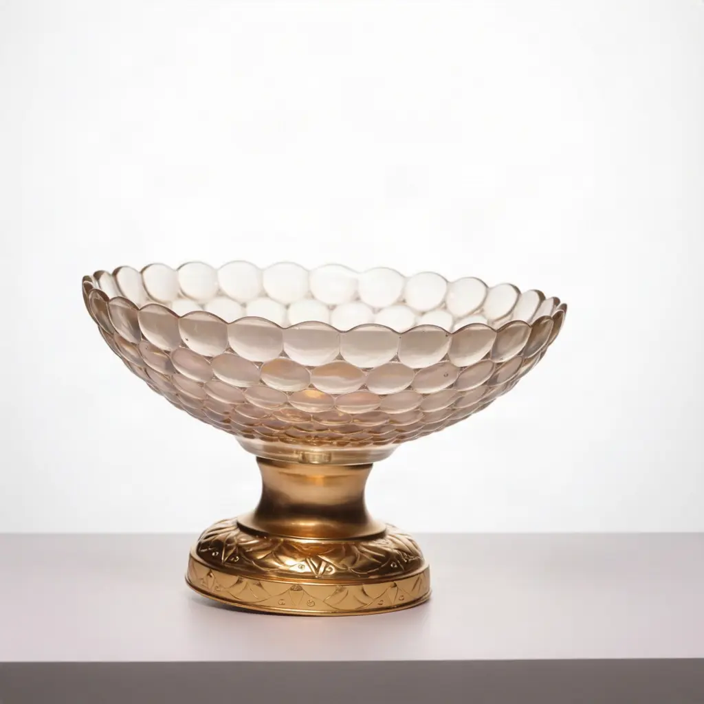 Amber Bubble Glass Pedestal Bowl
