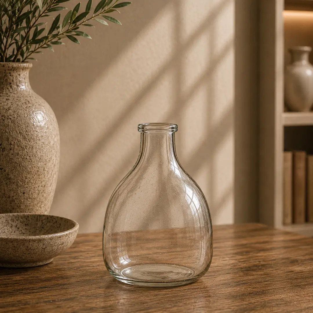 Clear Glass Vase with Narrow Neck