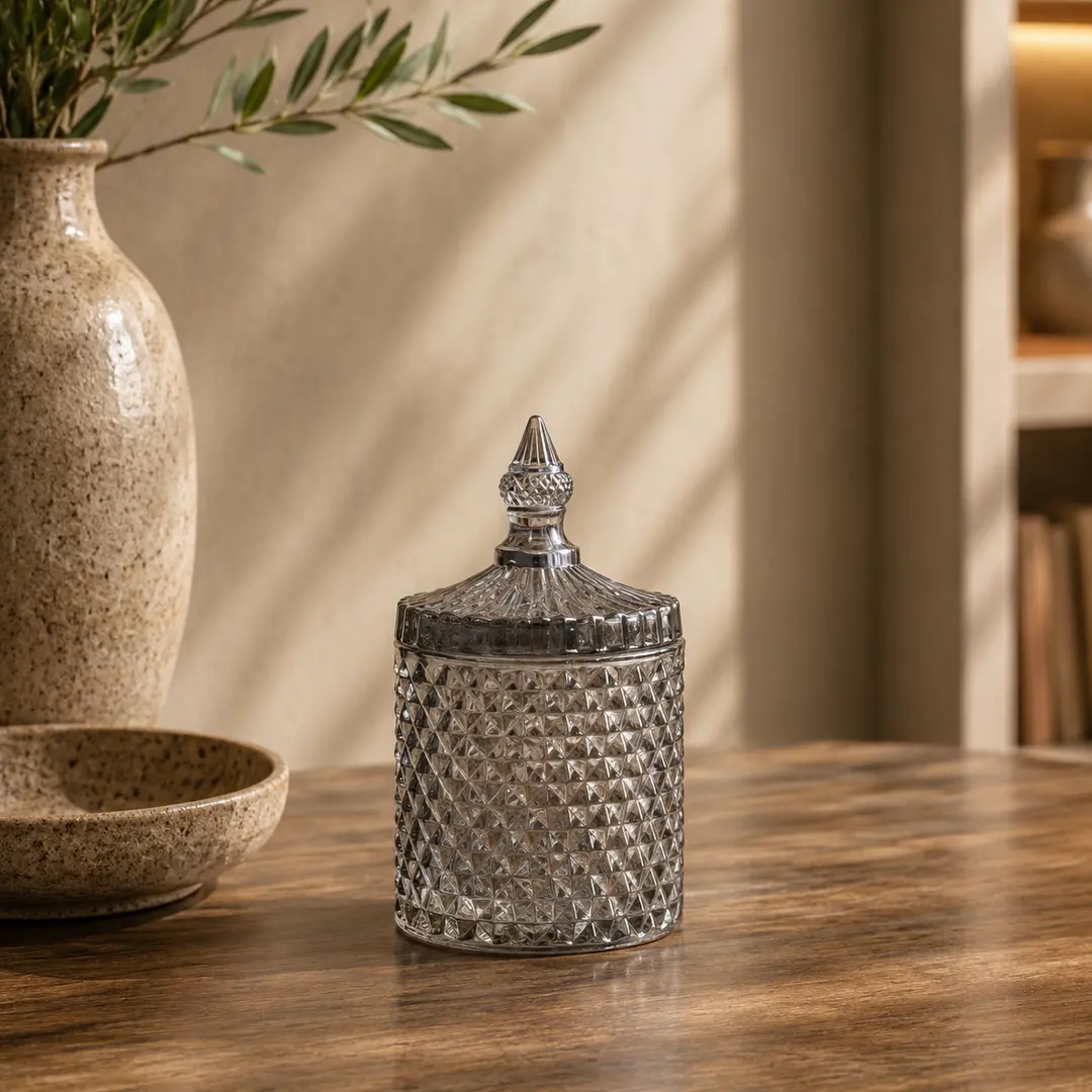 Diamond Cut Decorative Jar with lid