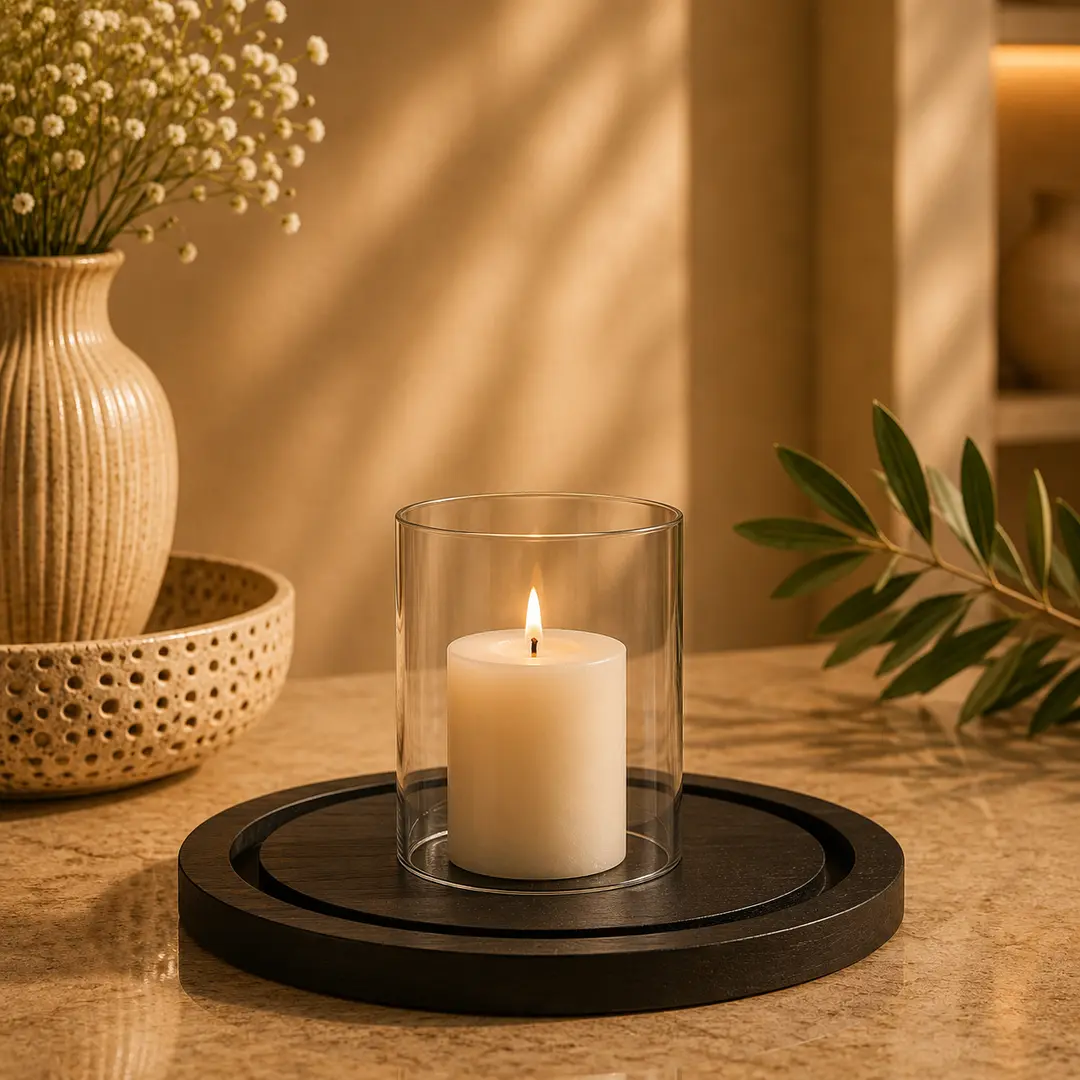Clear Glass Cylinder Candle Hurricane with Black Base